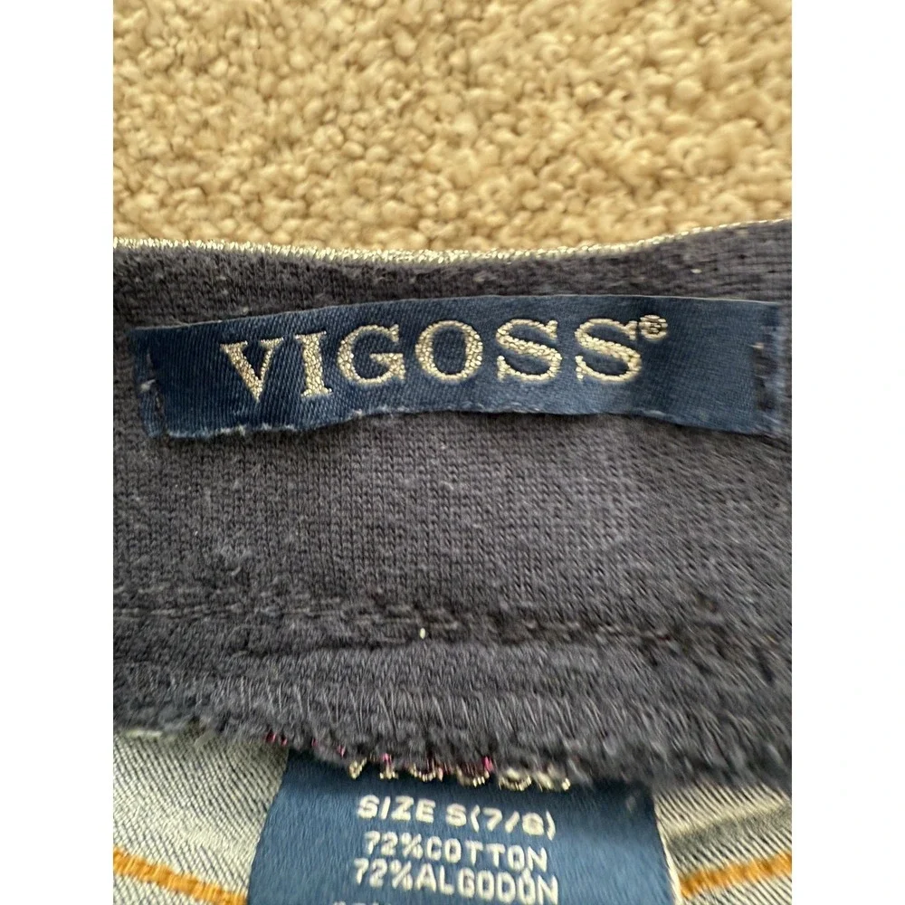 VIGOSS Girl's Small (7/8) Blue Denim‎ Bermuda Shorts Glitter Stripe Casual